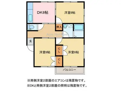 ビラ岸の上(3DK/1階)の間取り写真