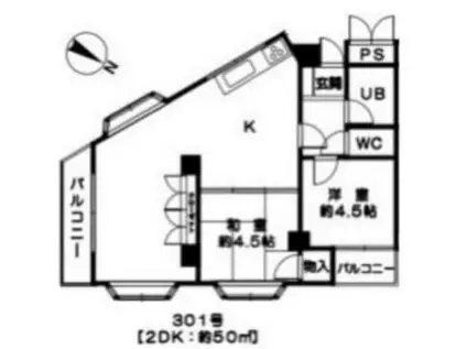 リバーコート箕面(2LDK/3階)の間取り写真