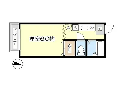 メゾンクレールA棟(ワンルーム/2階)の間取り写真