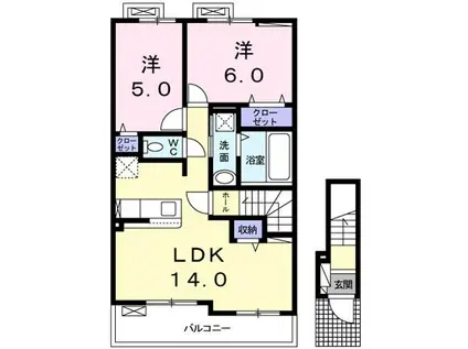 ヴェルデ III(2LDK/2階)の間取り写真