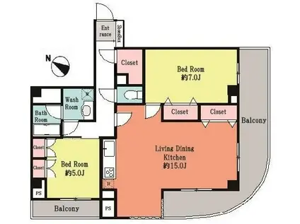 レジオン弦巻(2LDK/1階)の間取り写真