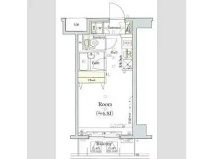 ARTESSIMO LINK BREZZA(ワンルーム/6階)の間取り写真