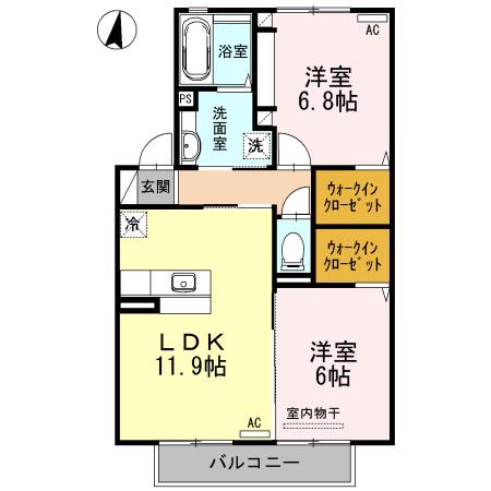 ハルブラッサム富の原 B棟(2LDK/2階)の間取り写真
