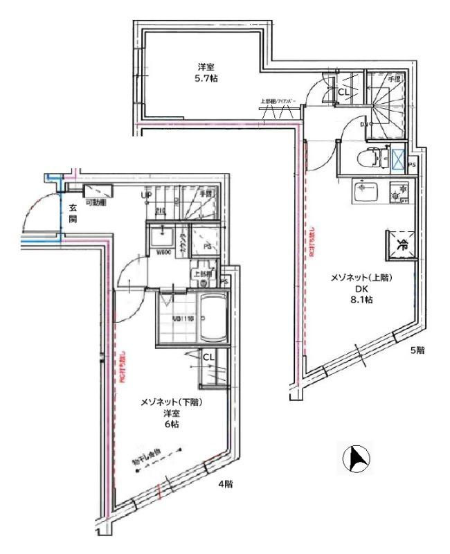 CREAL三軒茶屋(2DK/4階)の間取り写真