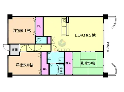 プロムナード豊中(3LDK/3階)の間取り写真
