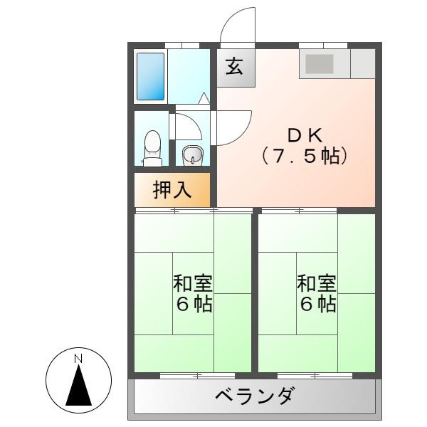 石原ハイツ(2DK/2階)の間取り写真