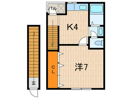 FRIEND NIGAWA ウエスト(1K/2階)の間取り写真