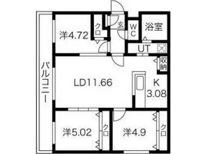 コローレ手稲(3LDK/3階)の間取り写真