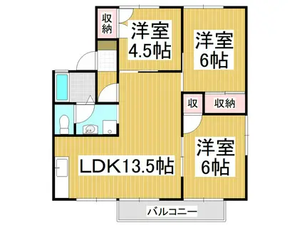 シャルム由比ヶ浜 D棟(3LDK/2階)の間取り写真