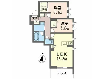 ブランノワール開成(2LDK/1階)の間取り写真