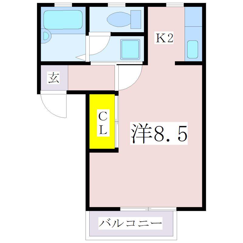 サウスビュー福重(1K/2階)の間取り写真