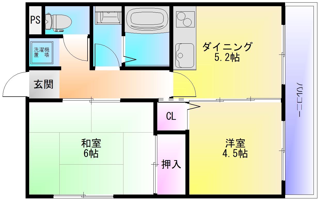 ピュアー高安(2DK/4階)の間取り写真