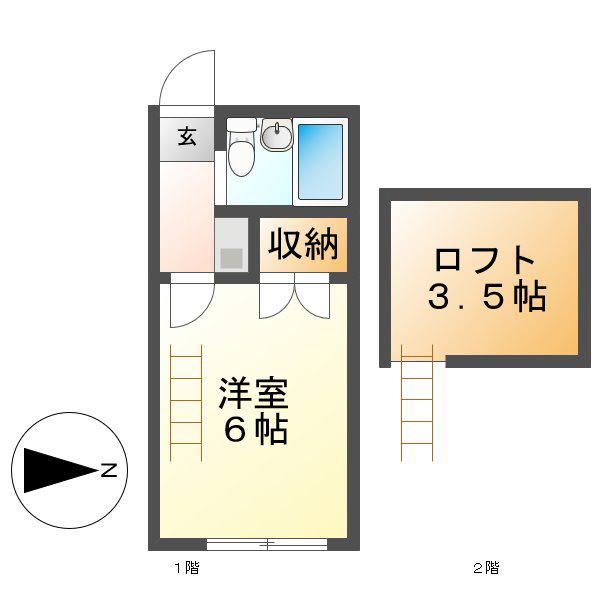 カーサ栄生(1K/2階)の間取り写真