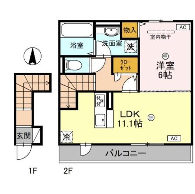 ベルハイム西ノ京(1LDK/2階)の間取り写真