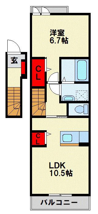 ソレアード陣原(1LDK/2階)の間取り写真