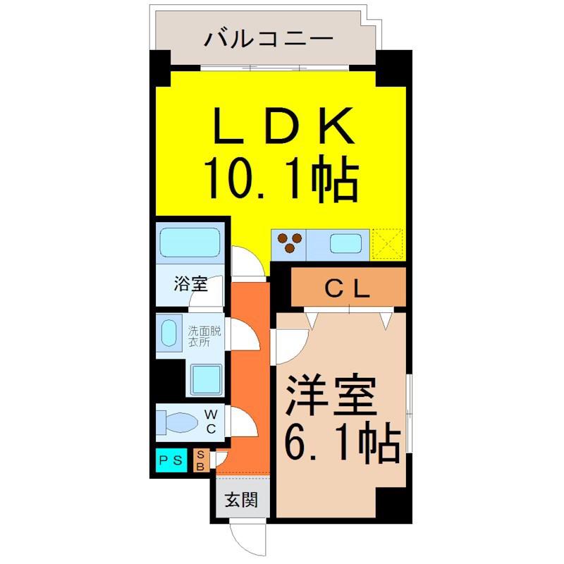 エスペランサ浄心(1LDK/6階)の間取り写真