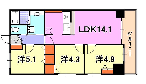 レジディア三宮東(3LDK/12階)の間取り写真