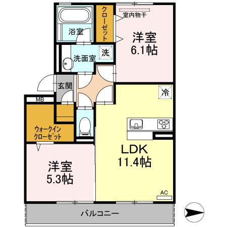 グランドール皆春(2LDK/2階)の間取り写真