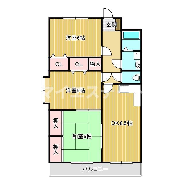 M・カルムマンション(3DK/1階)の間取り写真