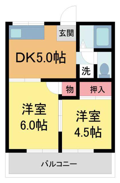 小花ハイツ(2DK/2階)の間取り写真