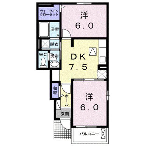 ル・ココンB棟(2DK/1階)の間取り写真