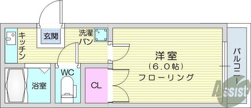フォーチュンヒルズⅢ(1K/2階)の間取り写真