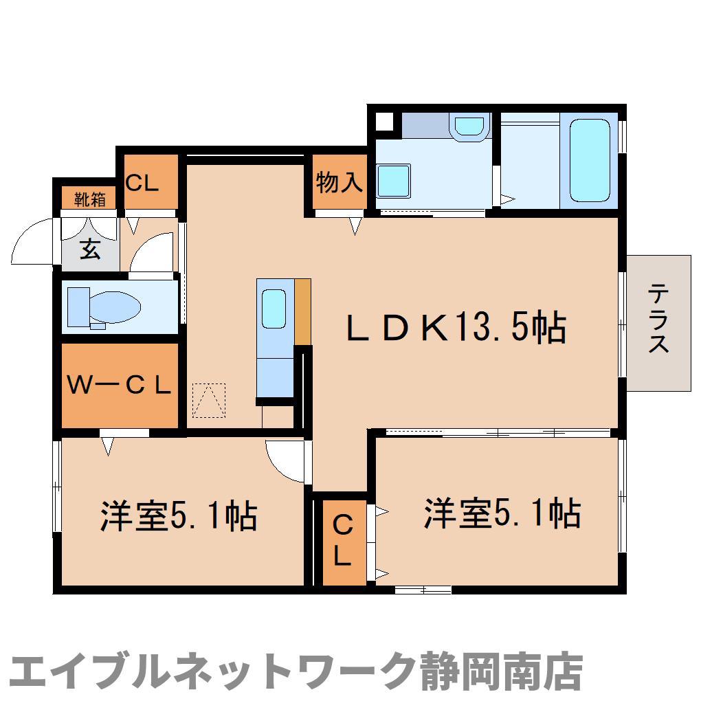 セレーノB(2LDK/1階)の間取り写真