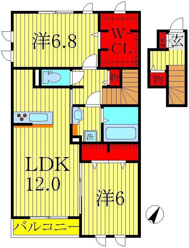 プラティークI(2LDK/2階)の間取り写真