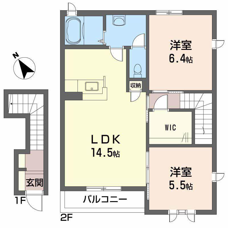シャーメゾン エピナール A棟(2LDK/2階)の間取り写真