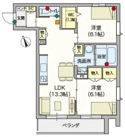 ヘーベルVILLAGE上板橋(2LDK/3階)の間取り写真