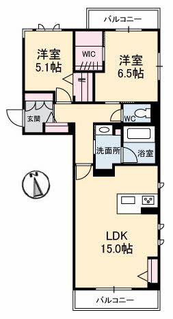 CUON新涯(2LDK/3階)の間取り写真