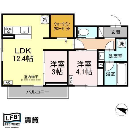 ディアライズ春日町B棟(2LDK/2階)の間取り写真