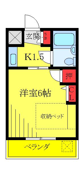 カームコート(1K/1階)の間取り写真