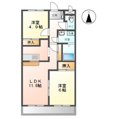 ガーデンハイツ西郷(2LDK/2階)の間取り写真