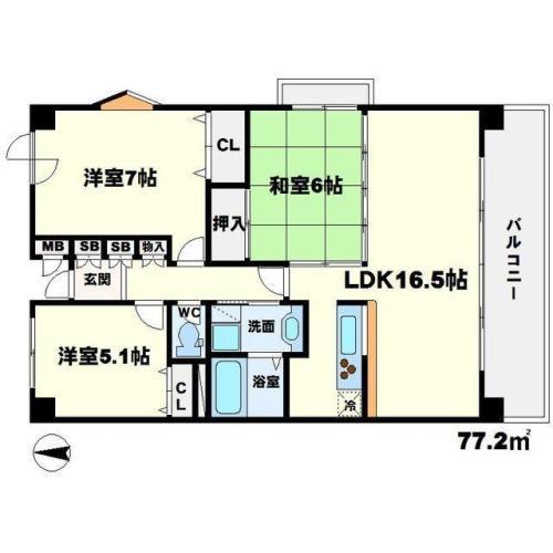 クレセント千里中央(3LDK/4階)の間取り写真