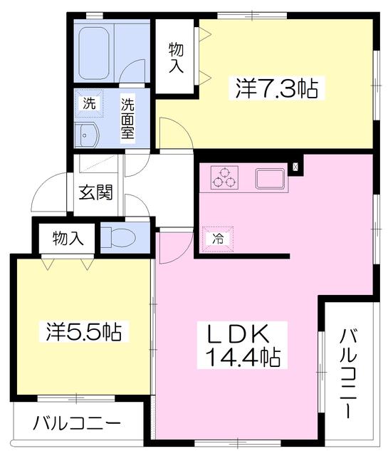 エスポワール松園B(2LDK/2階)の間取り写真