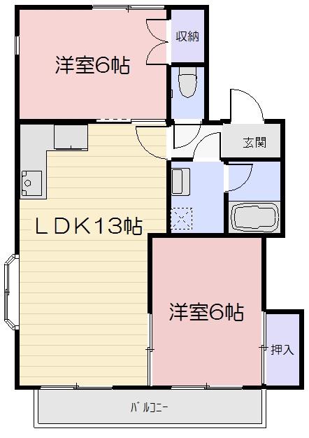 コーポみあき II(2LDK/1階)の間取り写真
