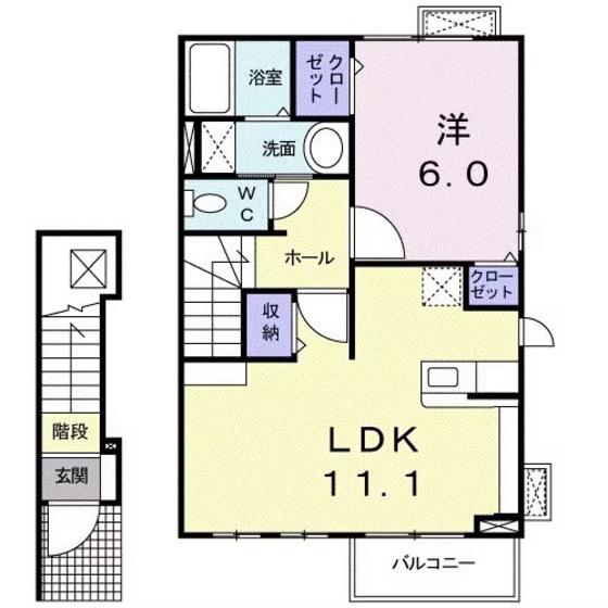 グランデ・ヒルVI(1LDK/2階)の間取り写真