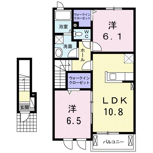 サンライズガーデン A(2LDK/2階)の間取り写真