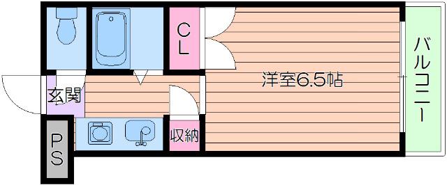 ギャレ豊津(1K/4階)の間取り写真