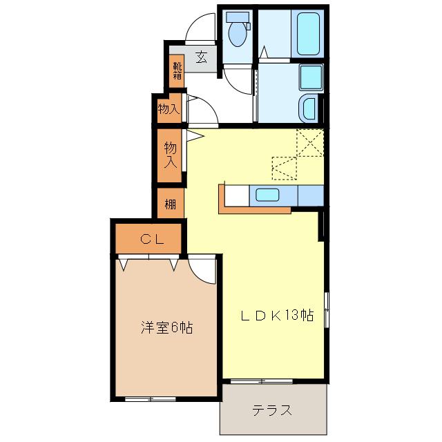 ランドマーク 0826(1LDK/1階)の間取り写真