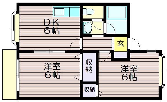 ドエルスカイ(2DK/1階)の間取り写真