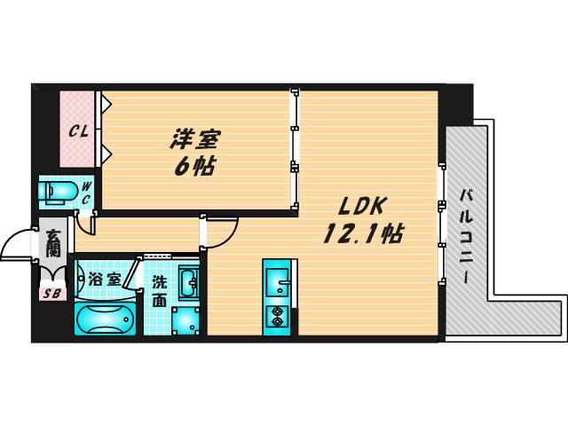 アールパンション高井田(1LDK/3階)の間取り写真