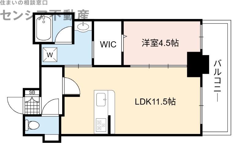 LA CASA(1LDK/10階)の間取り写真