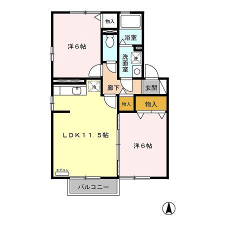 セジュール大川町(2LDK/2階)の間取り写真