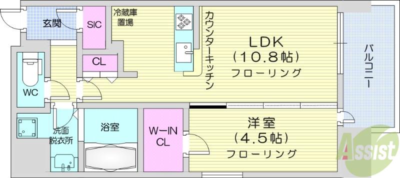 グランカーサ仙台晩翠通(1LDK/12階)の間取り写真
