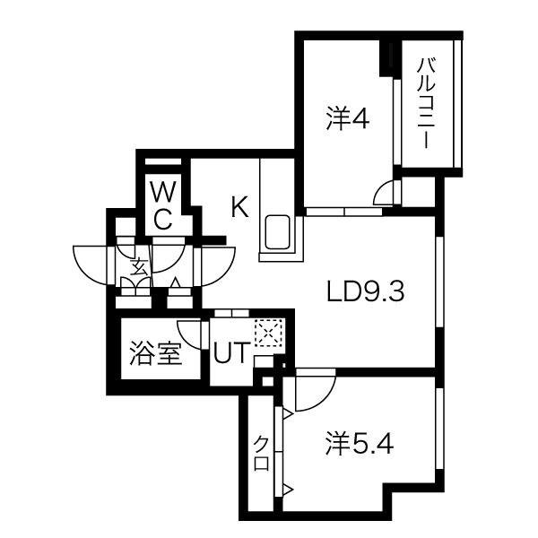 クラッセ札幌シティアクシア・サウステラス(2LDK/4階)の間取り写真