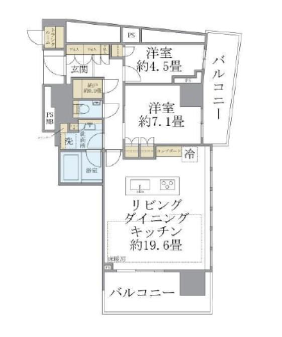 BRILLIA TOWER池袋(2LDK/22階)の間取り写真
