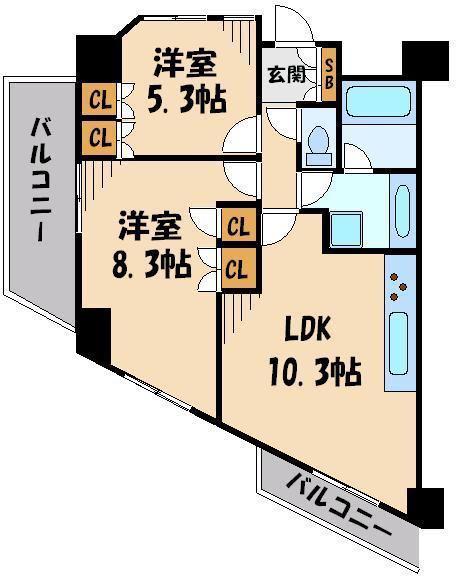 王子神谷パークサイドハイツ(2LDK/13階)の間取り写真