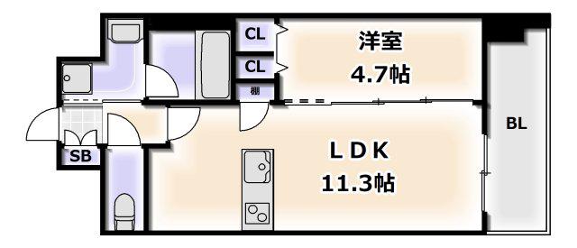 スプランディッド難波キャトル(1LDK/2階)の間取り写真